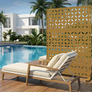 Garvee 70"x47" 3-Panel Metal Outdoor Privacy Screen in Copper-Coin Design for Patio, Deck, Balcony, Yard and Garden, Brown