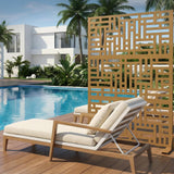 Garvee 70"x47" 3-Panel Metal Outdoor Privacy Screen in Geometry Design for Patio, Deck, Balcony, Yard and Garden, Brown - Brown