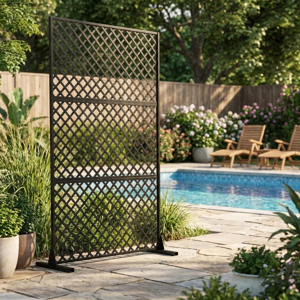 Garvee 47"x72" Freestanding Metal Privacy Screen in Rust-Resistant Design, 3-Panel for Balcony, Patio and Garden Divider