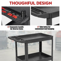 Garvee 2 Shelf Utility Service Cart,Heavy Duty PP Service Rolling Utility Cart with 360° Swivel Wheels (2 with Brakes),550LBS, Large Lipped Shelf, Ergonomic Storage Handle for Warehouse/Garage/Cleaning