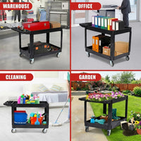 Garvee 2 Shelf Utility Service Cart,Heavy Duty PP Service Rolling Utility Cart with 360° Swivel Wheels (2 with Brakes),550LBS, Large Lipped Shelf, Ergonomic Storage Handle for Warehouse/Garage/Cleaning