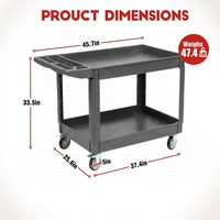 Garvee 2 Shelf Utility Service Cart,Heavy Duty PP Service Rolling Utility Cart with 360° Swivel Wheels (2 with Brakes),550LBS, Large Lipped Shelf, Ergonomic Storage Handle for Warehouse/Garage/Cleaning