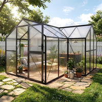 Garvee Walk-in Greenhouse 12×12 ft, 6mm Twin-Wall Polycarbonate Panels, 7 ft Peak Aluminum Frame with Roof Vent for Backyard Garden