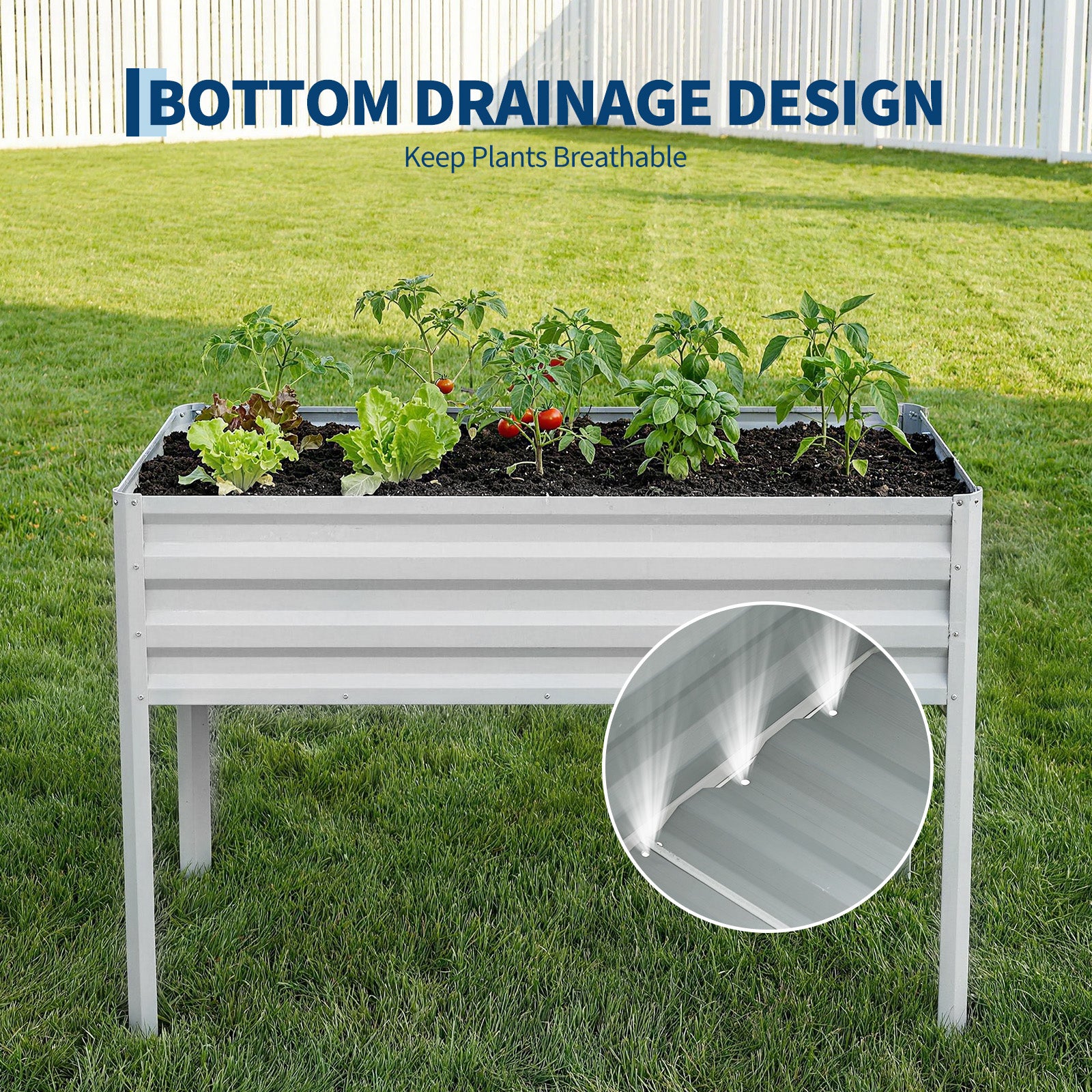 Garvee Raised Garden Bed with Legs 48" × 24" × 55", Silver Galvanized Metal Planter with PE Cover, 31.5" Height & Spray Tube