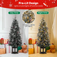 Garvee 4.5ft Christmas Tree, Pre Lit Snow Flocked Artificial Christmas Tree with 200 LED Lights & 8 Lighting Modes, Premium Xmas Pine Tree for Christmas Decoration, Yard, Home, Office