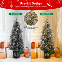 Garvee 4.5ft Christmas Tree, Pre-Lit Artificial Christmas Tree with Snowflake Base, 200 LEDs & 8 Lighting Modes, Prelit Xmas Pine Tree Christmas Decoration for Yard, Home, Office, Entrances