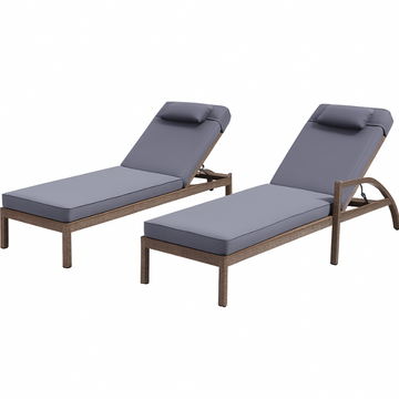 Garvee Set of 2 Outdoor Patio Chaise Lounge Chairs with Cushions & Pillows, 5-Position Adjustable Folding PE Rattan Recliners with Wheels, Weather-Resistant Poolside Sun Loungers for Backyard, Deck & Garden, Blue