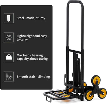 Garvee Carry Cart, Stairs, Foldable, Lightweight, Hand Truck, Dolly, 10 Wheels, Load Capacity 330.7 lbs (150 kg), Includes Auxiliary Wheels, Silent, Cargo Transportation, Commercial Use