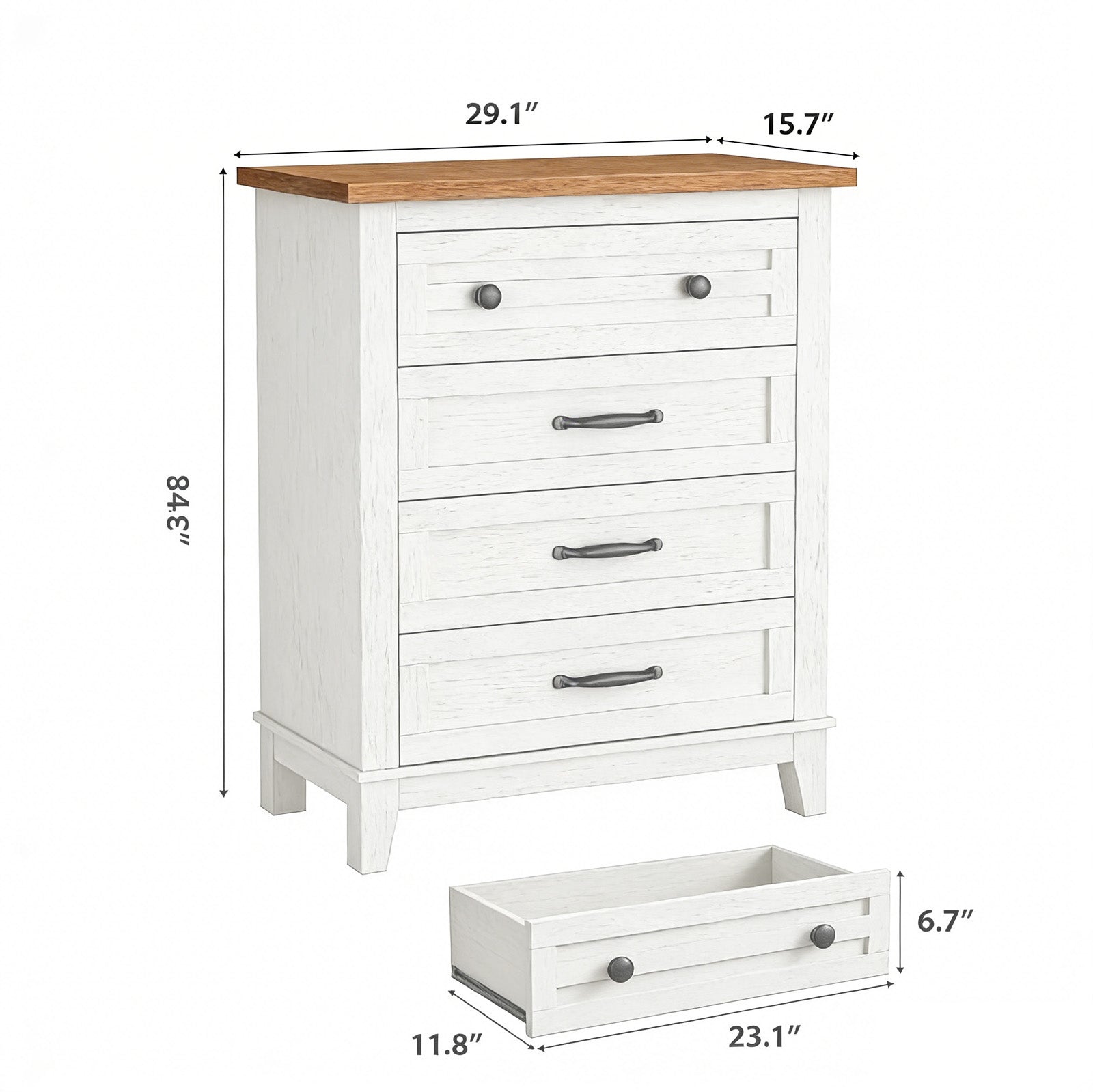 Garvee 4 Drawers Dresser for Bedroom, 34.8" Tall Vertical Drawer Dresser with Large Storage, Waterproof Top, Anti-Tipping, Freestanding Wooden Closet Chest for Bedroom, Living Room, White + Brown Top