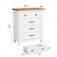 Garvee 4 Drawers Dresser for Bedroom, 34.8" Tall Vertical Drawer Dresser with Large Storage, Waterproof Top, Anti-Tipping, Freestanding Wooden Closet Chest for Bedroom, Living Room, White + Brown Top