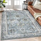 Garvee Blue 9x12 Washable Rugs for Living Room Boho Vintage Rug Non Slip Large Area Rug Soft Non Shedding Throw Rugs Stain Resistant Carpet for Bedroom Office Dining Room Nursery - Blue