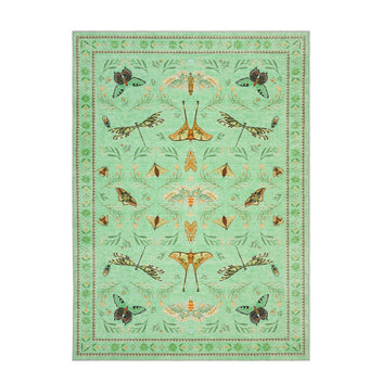Garvee 8' x 10' Botanical Insect Area Rug, Washable Non-Slip Soft Low-Pile Moth, Butterfly & Dragonfly Rug for Living Room & Dining Room, Light Green