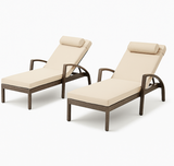 Garvee Set of 2 Outdoor Patio Chaise Lounge Chairs with Cushions & Pillows, 5-Position Adjustable Folding PE Rattan Recliners with Wheels, Weather-Resistant Poolside Sun Loungers for Backyard, Deck & Garden, Beige - Beige