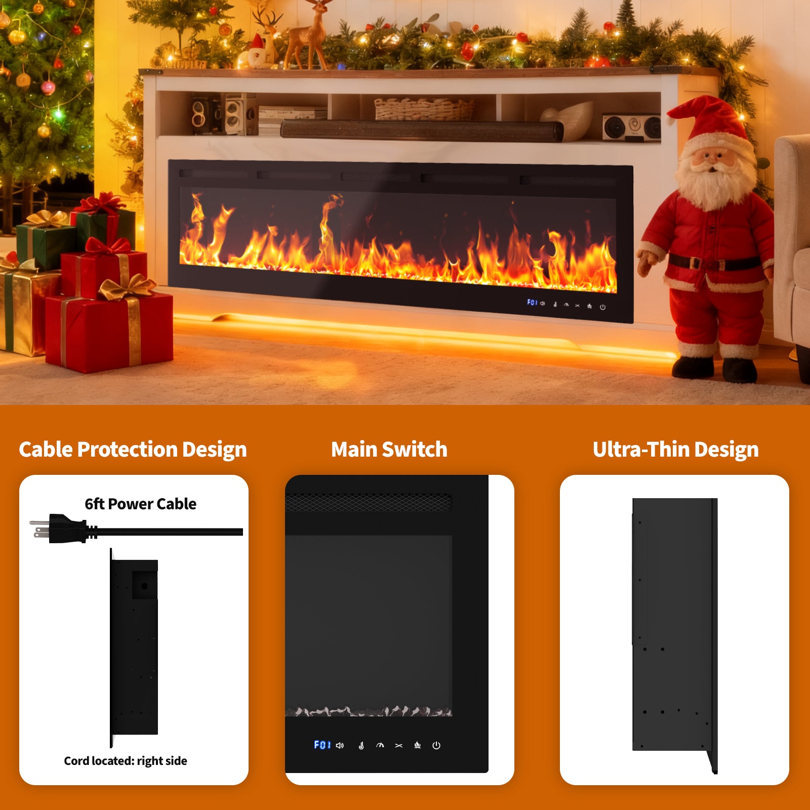 Garvee 80 Inch Recessed and Wall Mounted Electric Fireplace Insert, 750W/1500W Dual-Mode Heater with WiFi and Remote Control, 12 Flame Colors and 12 LED Bed Colors, Touch Screen, Black