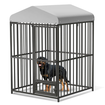 Garvee 4x4x6ft Outdoor Dog Kennel, Heavy Duty Dog Cage with Waterproof Roof, Dog Kennel Galvanized Iron Dog House with Safety Locks, UV & Water Resistant Proof Cover, for Garden Backyard
