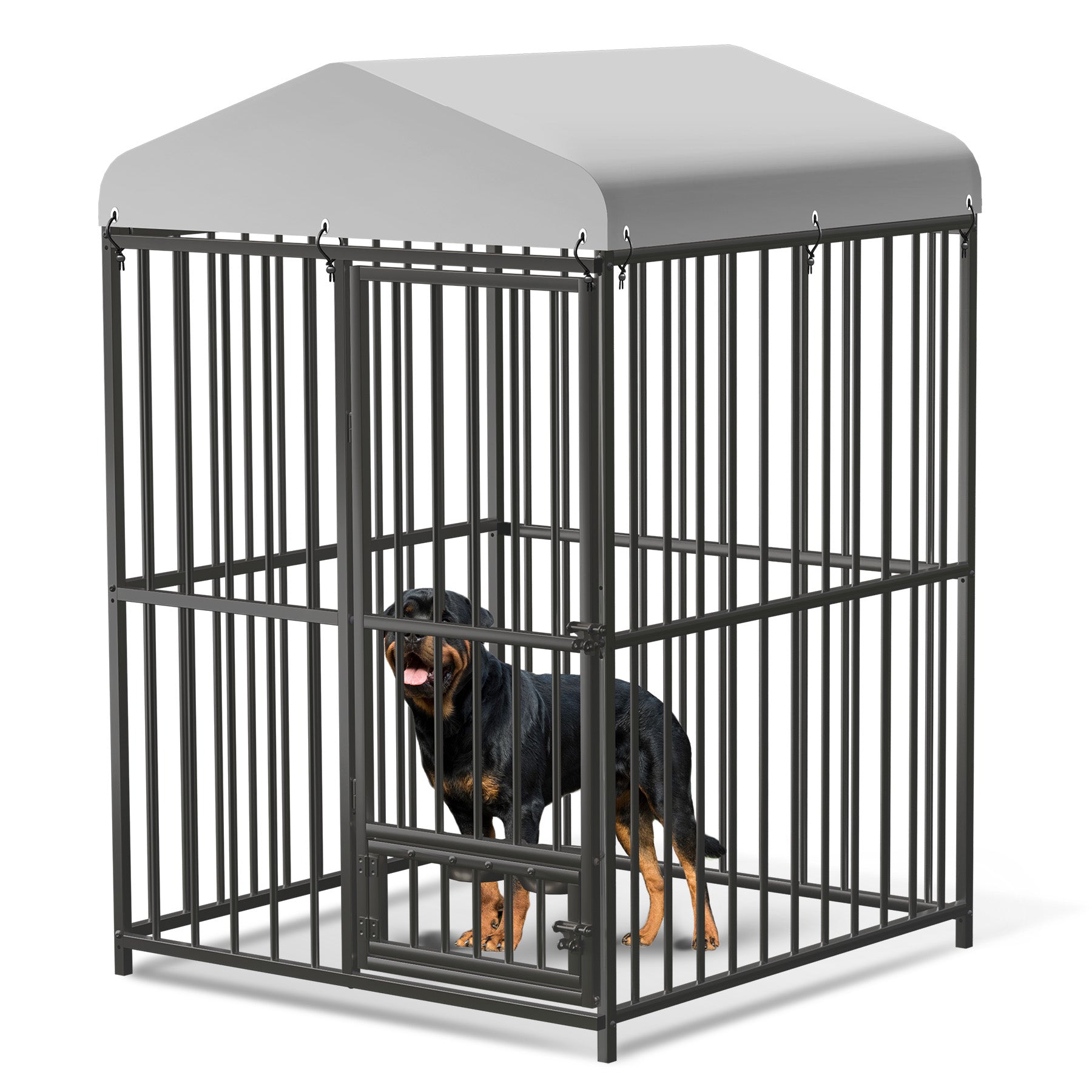 Garvee 4x4x6ft Outdoor Dog Kennel, Heavy Duty Dog Cage with Waterproof Roof, Dog Kennel Galvanized Iron Dog House with Safety Locks, UV & Water Resistant Proof Cover, for Garden Backyard