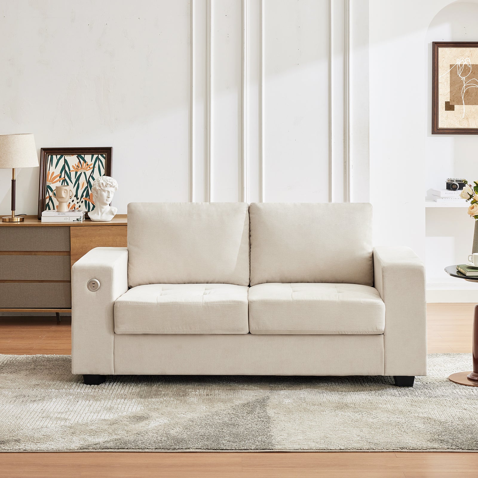 Garvee 71" Chenille Fabric Sofa Modern Comfort Sofa with USB/Type-C Ports, Deep Seat Cushions, Removable Cover, Wide Armrests Ideal for Living Rooms, Small Spaces, and Apartments - Beige