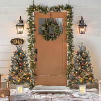 Garvee 3ft Prelit Artificial Christmas Tree with Snowflake Light Box Base, 78 Warm Lights & Red Berry for Front Door, Porch, Entryway, Fireside Christmas Decoration, Set of 2
