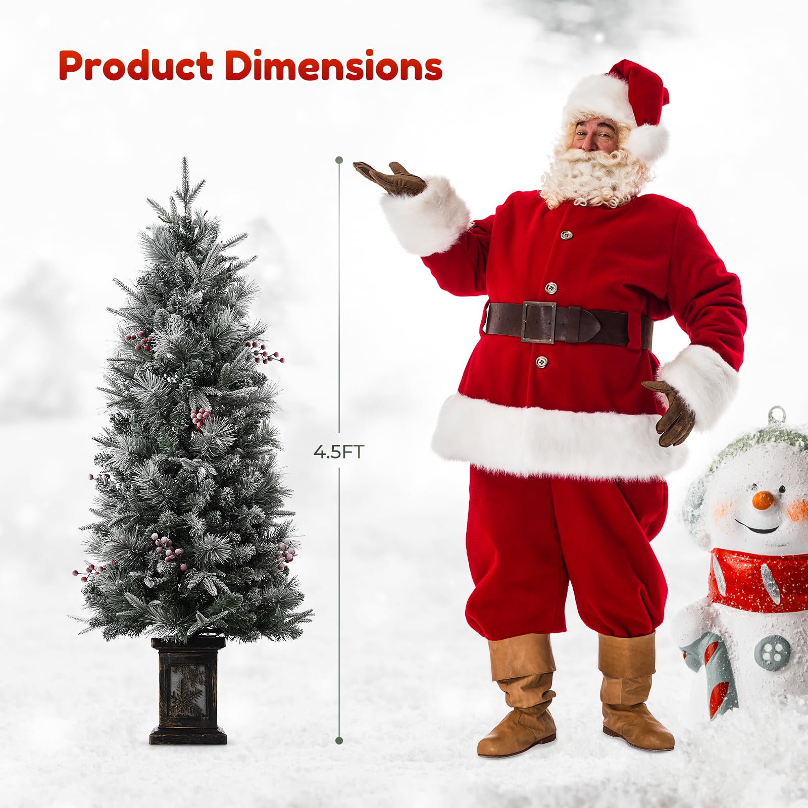 Garvee 4.5ft Christmas Tree Set of 2, Pre-Lit Artificial Christmas Tree with Snowflake Base, 200 LEDs & 8 Lighting Modes, Prelit Xmas Pine Tree Christmas Decoration for Yard, Office, Entrances