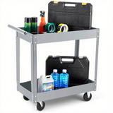 Garvee 2 Tier Rolling Tool Cart,330 Lbs Metal Heavy Duty Utility Cart On Wheels,2 Shelf Steel Utility Cart, Tool Storage Organizer for Mechanic, Garage, Workshop, Warehouse & Repair Shop - Grey