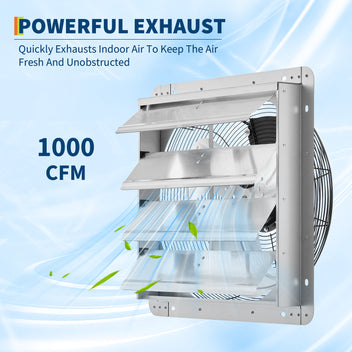 Garvee 12 Inch Shutter Exhaust Fan Wall Mounted 1500 CFM 1500 RPM High Speed Attic Vent Fan Automatic Shutters Quiet Powerful Airflow