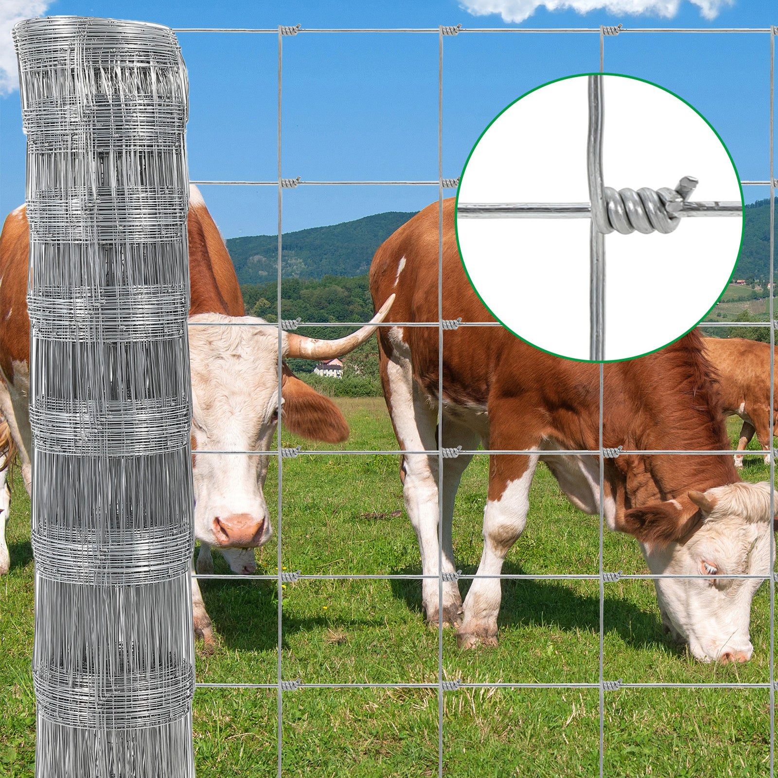 Garvee 4' × 328' Farm Fence, 14-Gauge Heavy Zinc Galvanized Field Wire Fencing with Hinge Knot for Cattle, Goats, Sheep & Deer