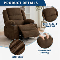 Garvee Rocking Recliner Chair for Adults, Wide 360° Swivel Rocker Recliner with Cup Holder Nursery Glider with Upholstered Deep Seat Corduroy Lazy boy Chair for Living Room, Brown