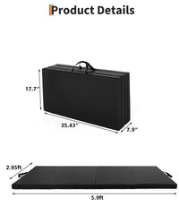 Garvee 6' x 3' x 2" Folding Gymnastics Mat — Tri‑Fold, High‑Density EPE Foam, Waterproof PVC Cover, Carry Handles & Compact Storage (Home Gym / Yoga / Tumbling)