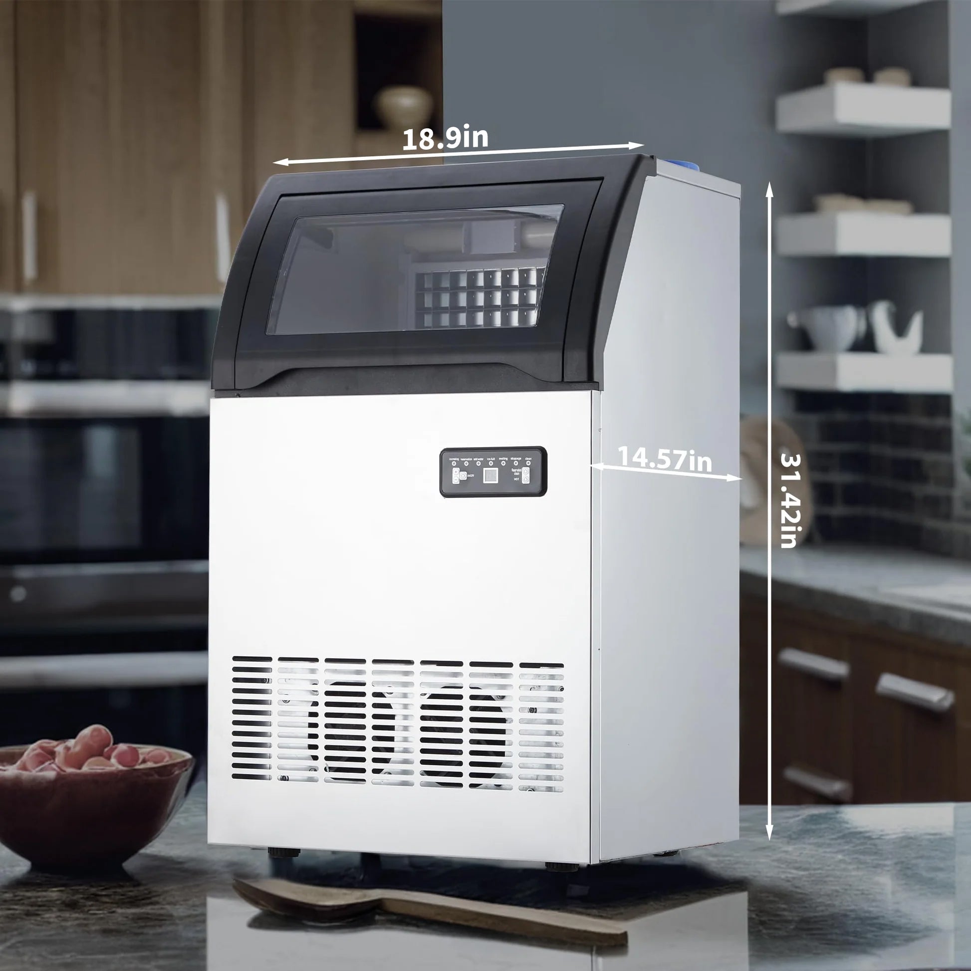 GARVEE 120Lbs Commercial Ice Maker with Dual Tap/Bottle Water Inlet, 33Lbs Storage