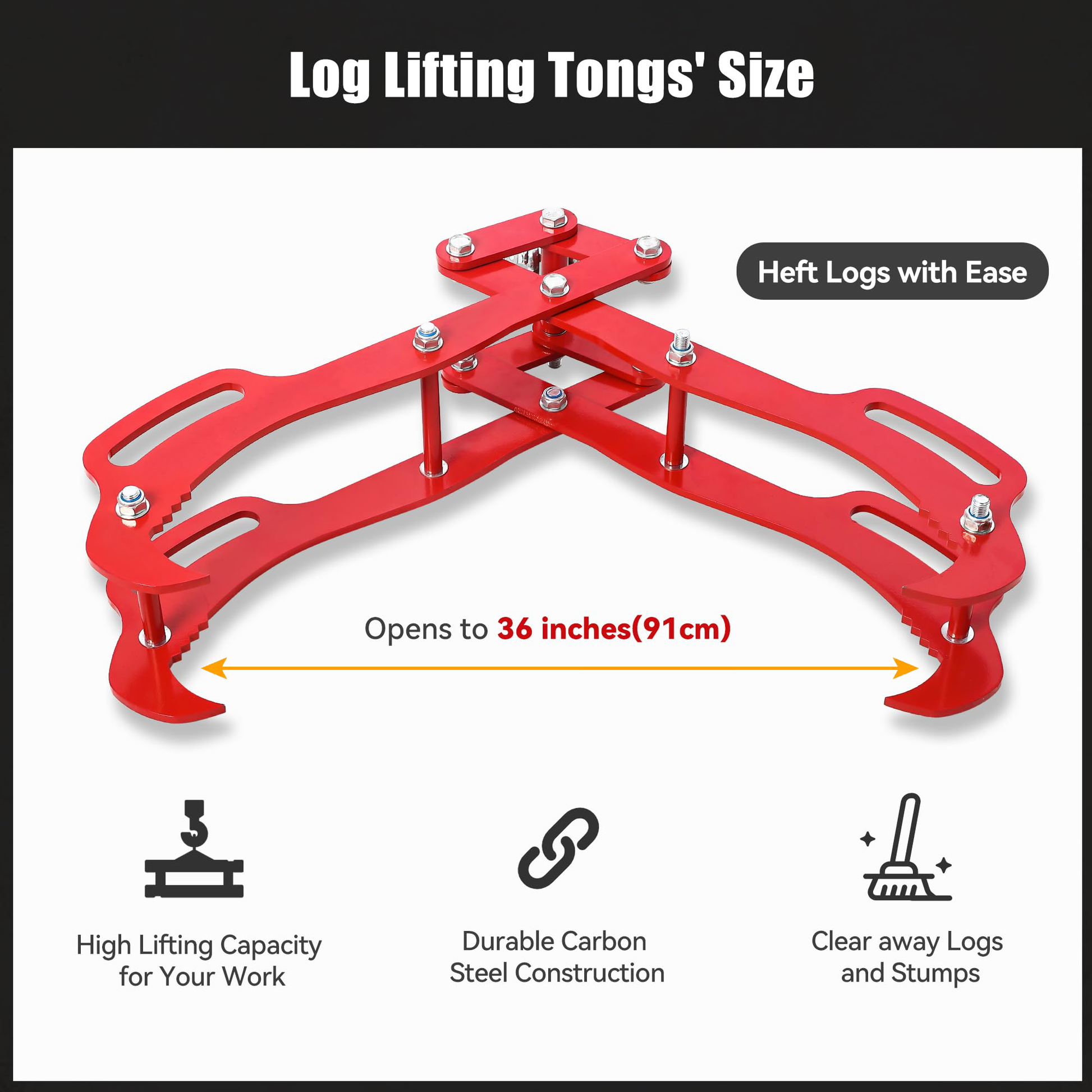 Garvee Heavy Duty Log Lifting Tongs: 36 inch 4 Claw Log Grapple for Logging Tongs,Eagle Claws Design , Lumber Skidding Logging Grabber
