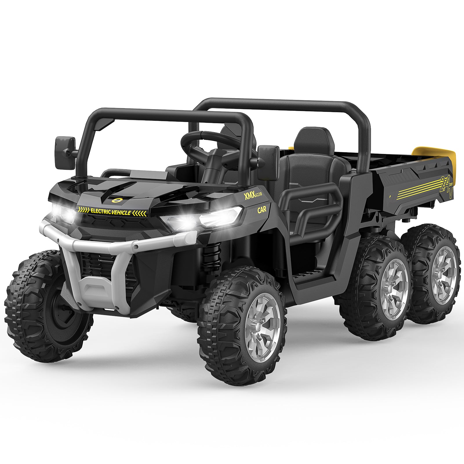 Garvee Ride - P Series: 2-Seater Ride on Car,6X6 24V Kids Ride On Dump Truck with Remote Control Electric Utility Vehicles UTV Battery Powered 6 Wheeler, for 3 years and up - Black