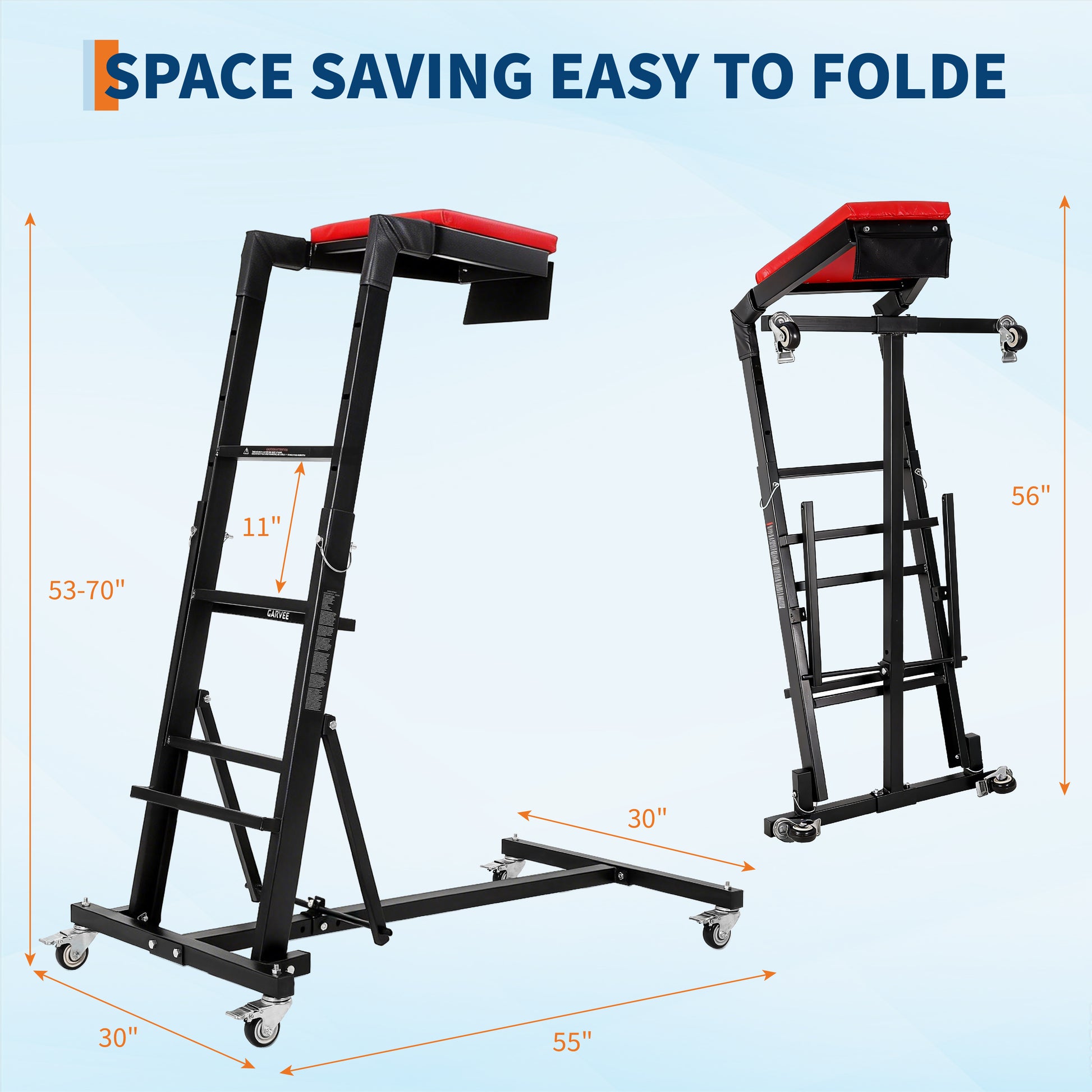 Garvee Foldable Topside Automotive Creeper, 53"-70" Adjustable Height 400lbs Capacity Engine Creeper with Padded Deck & Locking Swivel Casters for Garage Workshop Repair Maintenance, I-Base, Black