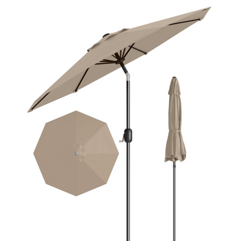 Garvee 9 ft Outdoor Patio Umbrella with 8 Sturdy Ribs, Crank Lift, Push-Button Tilt & UV-Resistant Waterproof Canopy for Pool, Deck, Yard & Garden, Tan