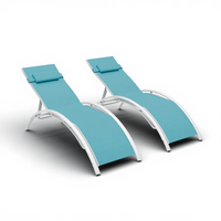 Garvee Set of 2 Aluminum Outdoor Chaise Lounge Chairs, 3-Position Poolside Recliners with Lightweight Rust-Resistant Frame for Patio, Garden, Beach & Backyard,Blue