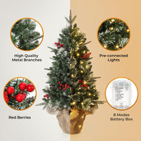 Garvee 3ft Mini Pre Lit Christmas Tree with Burlap Base, Artificial Small Tabletop Xmas Tree with 78 LED Lights, 8 Lighting Modes, Remote Control Christmas Tree for Home, Porch, Office