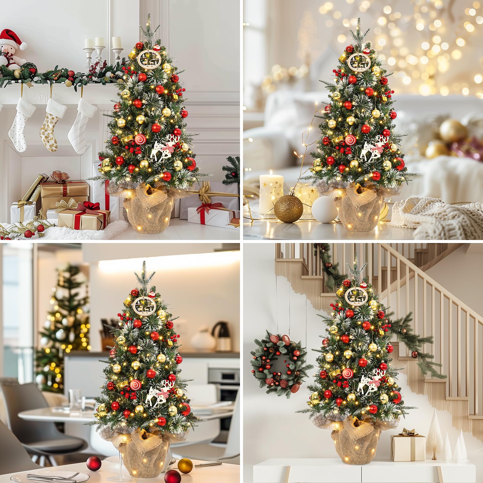 Garvee 3ft Mini Pre Lit Christmas Tree with Burlap Base, Artificial Small Tabletop Xmas Tree with 78 LED Lights, 8 Lighting Modes, Remote Control Christmas Tree for Home, Porch, Office