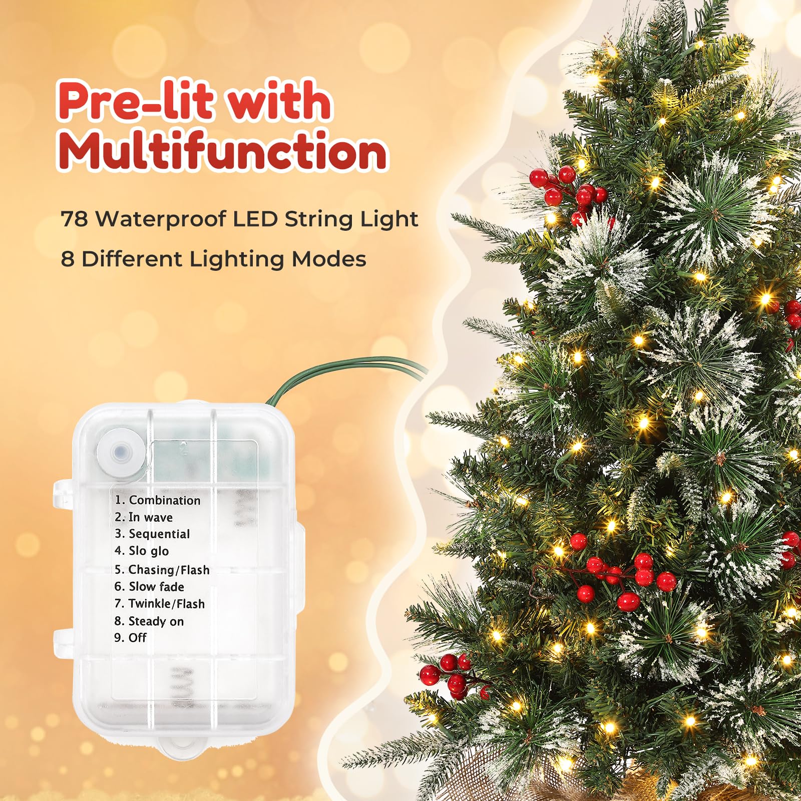 Garvee 3ft Mini Pre Lit Christmas Tree with Burlap Base, Artificial Small Tabletop Xmas Tree with 78 LED Lights, 8 Lighting Modes, Remote Control Christmas Tree for Home, Porch, Office