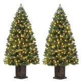 Garvee 4.5ft Christmas Tree, Pre-Lit Artificial Fiber Optic Christmas Tree with 300 LEDs & 8 Lighting Modes, Prelit Potted Xmas Pine Tree Christmas Decoration for Yard, Home, Entrances - 2PCS - Vintage Potted-2 Pack