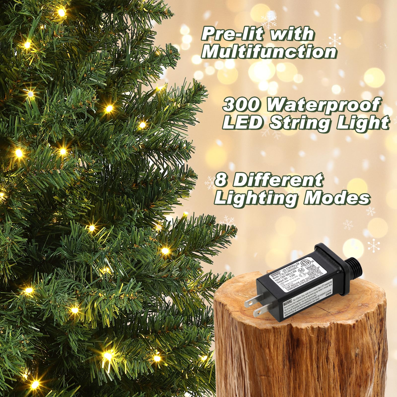 Garvee 4.5ft Christmas Tree, Pre-Lit Artificial Fiber Optic Christmas Tree with 300 LEDs & 8 Lighting Modes, Prelit Xmas Pine Tree Christmas Decoration for Yard, Home, Entrances - 1PCS