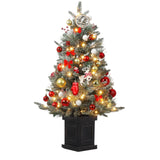 Garvee 3ft Prelit Premium Snow Flocked Artificial Christmas Tree with 8 Modes Warm White Led, Mini Prelit Xmas Pine Tree for Christmas Decoration, Yard, Home, Office, Outdoor, Indoor - Black Square-8 Light Modes-1 Pack