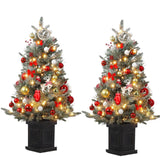 Garvee 3ft Prelit Premium Snow Flocked Artificial Christmas Tree with 8 Mode Warm White Led, Mini Lighted Xmas Pine Tree for Christmas Decoration,Yard, Home, Office, Outdoor, Indoor(2 PCS) - Black Square-8 Light Modes-2 Pack