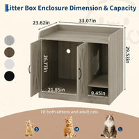 Garvee Cat Litter Box Enclosure, Hidden Litter Box Furniture with Divider, Indoor Cat House, Wooden Cat Washroom Storage Cabinet Bench, Side End Table Nightstand, 33.07"L × 23.62"W × 23.92"H, Gray