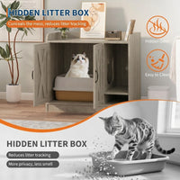 Garvee Cat Litter Box Enclosure, Hidden Litter Box Furniture with Divider, Indoor Cat House, Wooden Cat Washroom Storage Cabinet Bench, Side End Table Nightstand, 33.07"L × 23.62"W × 23.92"H, Gray