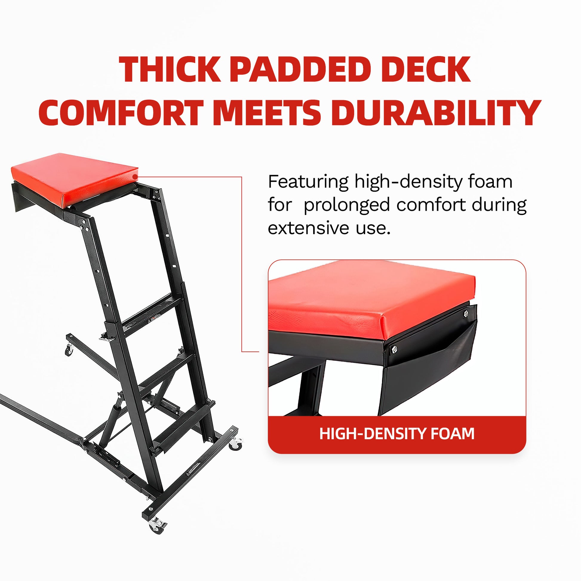 Garvee Heavy-Duty Topside Creeper | 400 LBS Capacity & Adjustable Height (47.7"-65.2"), Padded Deck with 4 Swivel Casters for Auto Repair and Maintenance , Black