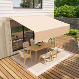 Garvee 13' x 10' Manual Retractable Awning, Waterproof Patio Sun Shade with Heavy-Duty Aluminum Frame, 280g Polyester Roll Out Canopy for Deck & Porch, Khaki - Khaki