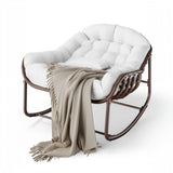 Garvee Papasan Rocking Chair Oversized Wicker Lounge with Cushion , Weather-Resistant Metal Frame Ergonomic Sway Reinforced Steel Frame for Indoor, Outdoor Balcony, Backyard, White - White