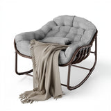 Garvee Rocking Chair Oversized Wicker Lounge with Cushion Metal Frame Ergonomic Sway Reinforced Steel Frame for Indoor, Outdoor Balcony, Backyard, Grey - Gray
