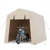 Garvee 6x8 FT Portable Outdoor Storage Shed with Dual Roll-Up Doors & Vents, 240G Heavy-Duty Waterproof PE Tarp, UV-Resistant Steel Frame, Multi-Purpose Shelter for Motorcycle & Tools - Khaki
