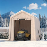Garvee 7x12FT Outdoor Portable Storage Shed with 2 Roll-Up Doors, Vents, 240G Waterproof PE Tarp, UV-Resistant, Galvanized Steel Frame, Mesh Windows, Khaki for Garden & Tools - Khaki