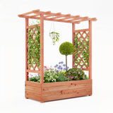 Garvee Raised Garden Bed with Trellis, Wooden Freestanding Planter Box with Hanging Roof & 4 Drainage Holes - Orange
